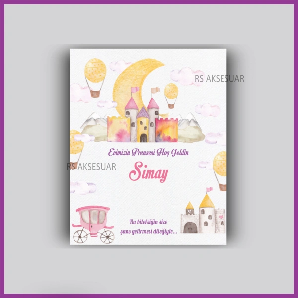 Prenses Temalı Hediyelik Bileklik İsim Kartı