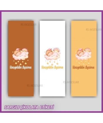 10 adet Sargılı Bebek Çikolata İsim Etiketi - Yapışkanlı Sticker -CE109
