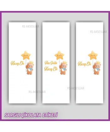 10 adet Sargılı Bebek Çikolata İsim Etiketi - Yapışkanlı Sticker -CE125
