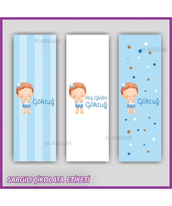 10 adet Sargılı Bebek Çikolata İsim Etiketi - Yapışkanlı Sticker -CE128