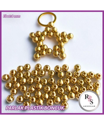 100 gram 8 mm Altın Renkli Plastik Boncuk - Yıldız anahtarlık yapımı için...