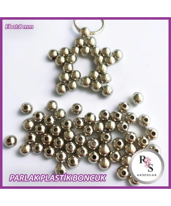 100 gram 8 mm Gümüş Renkli Plastik Boncuk - Yıldız anahtarlık yapımı için...
