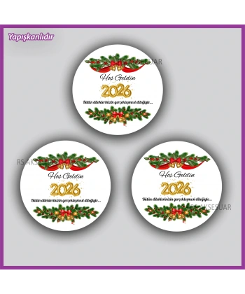 15 adet 5 cm Yılbaşı Etiketi