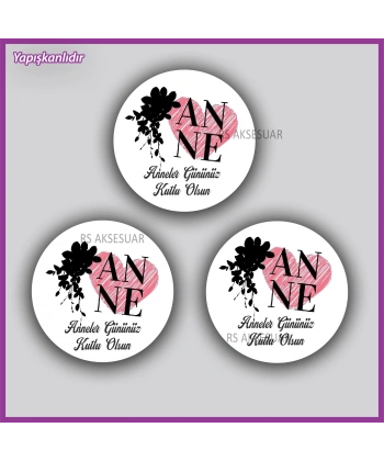 15 Adet - 5 cm - Anneler Günü Hediyelik Yapışkanlı Etiket