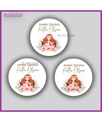 15 Adet - 5 cm - Anneler Günü Hediyelik Yapışkanlı Etiket
