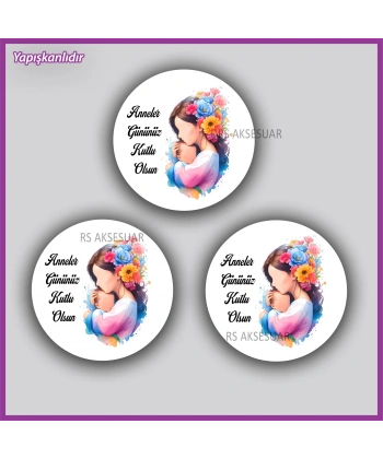 15 Adet - 5 cm - Anneler Günü Hediyelik Yapışkanlı Etiket