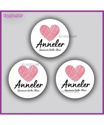 15 Adet - 5 cm - Anneler Günü Hediyelik Yapışkanlı Etiket