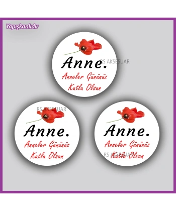 15 Adet - 5 cm - Anneler Günü Hediyelik Yapışkanlı Etiket