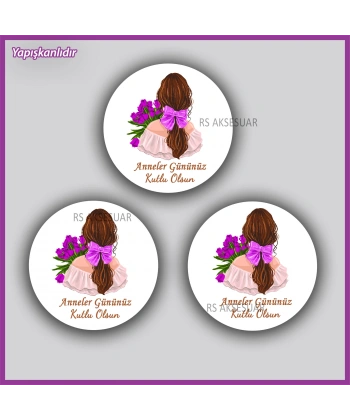 15 Adet - 5 cm - Anneler Günü Hediyelik Yapışkanlı Etiket