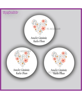 15 Adet - 5 cm - Anneler Günü Hediyelik Yapışkanlı Etiket