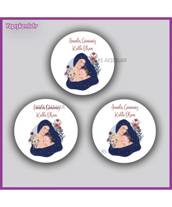 15 Adet - 5 cm - Anneler Günü Hediyelik Yapışkanlı Etiket