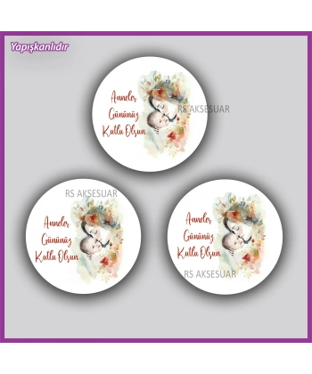 15 Adet - 5 cm - Anneler Günü Hediyelik Yapışkanlı Etiket