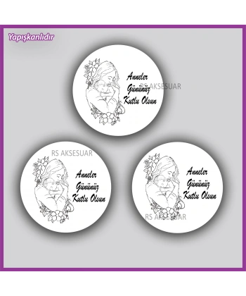 15 Adet - 5 cm - Anneler Günü Hediyelik Yapışkanlı Etiket