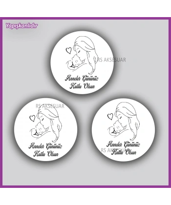 15 Adet - 5 cm - Anneler Günü Hediyelik Yapışkanlı Etiket