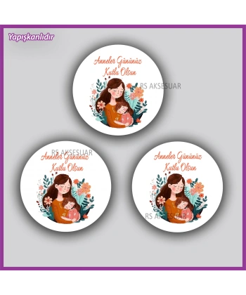 15 Adet - 5 cm - Anneler Günü Hediyelik Yapışkanlı Etiket