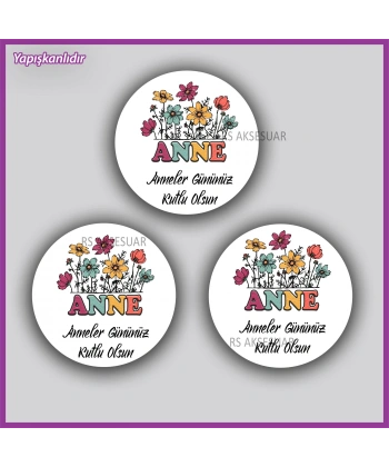 15 Adet - 5 cm - Anneler Günü Hediyelik Yapışkanlı Etiket