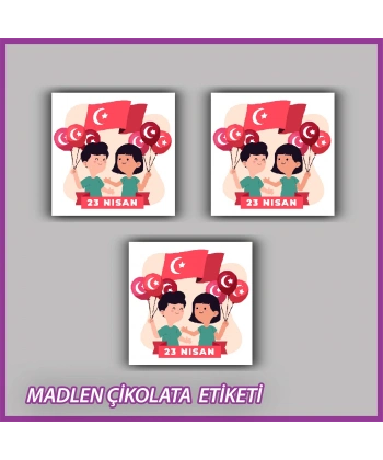 48 Adet - 23 Nisan Çocuk Bayramı Çikolata İsim Etiketi - Sticker - ÇB29