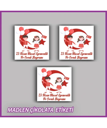 48 Adet - 23 Nisan Çocuk Bayramı Çikolata İsim Etiketi - Sticker - ÇB34