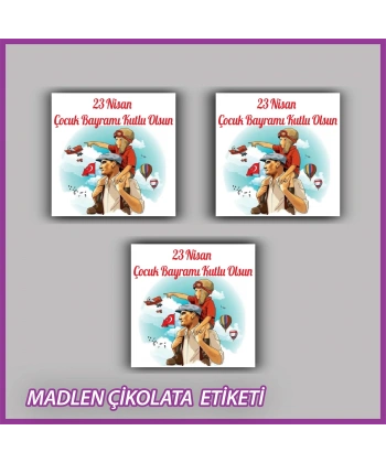 48 Adet - 23 Nisan Çocuk Bayramı Çikolata İsim Etiketi - Sticker - ÇB39
