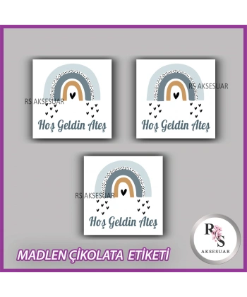 48 Adet - Bebek Çikolata İsim Etiketi - Sticker - CE05