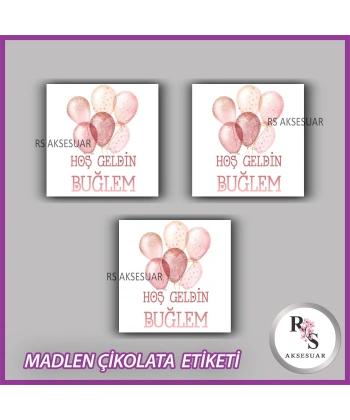 48 Adet - Bebek Çikolata İsim Etiketi - Sticker - CE08