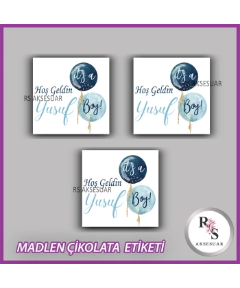 48 Adet - Bebek Çikolata İsim Etiketi - Sticker - CE10