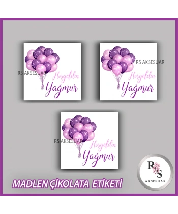 48 Adet - Bebek Çikolata İsim Etiketi - Sticker - CE11