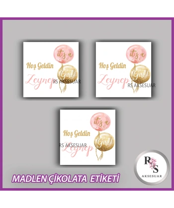 48 Adet - Bebek Çikolata İsim Etiketi - Sticker - CE12