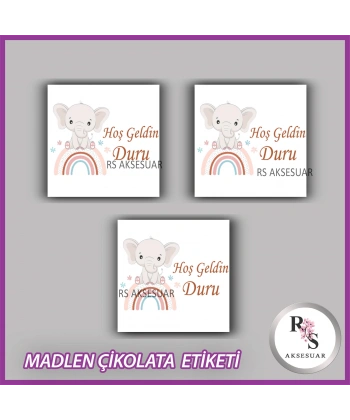 48 Adet - Bebek Çikolata İsim Etiketi - Sticker - CE15