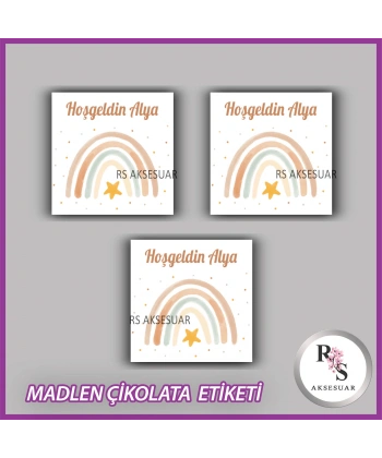 48 Adet - Yenidoğan Bebek Çikolata İsim Etiketi - Sticker - CE17