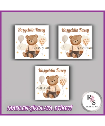 48 Adet - Bebek Çikolata İsim Etiketi - Sticker - CE16