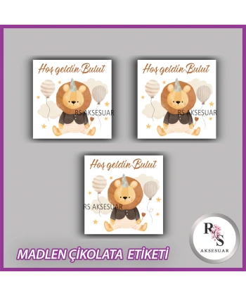 48 Adet - Yenidoğan Bebek Çikolata İsim Etiketi - Sticker - CE18