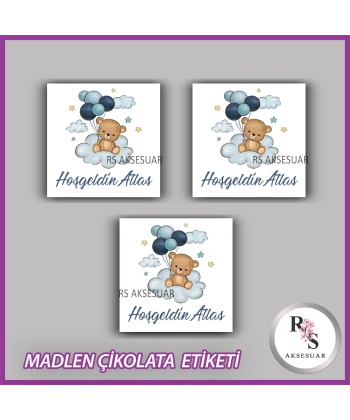 48 Adet - Yenidoğan Bebek Çikolata İsim Etiketi - Sticker - CE19
