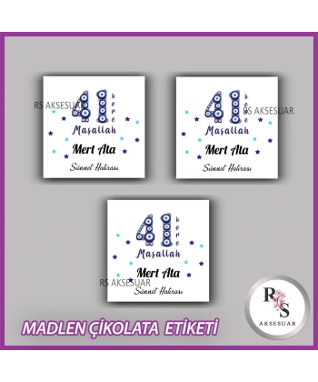 48 Adet - Sünnet Çikolata İsim Etiketi - Sticker - CE25