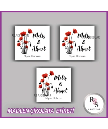 48 Adet - Nikah Nişan Söz Çikolata İsim Etiketi - Sticker - CE34