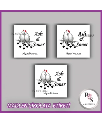 48 Adet - Nikah Nişan Söz Çikolata İsim Etiketi - Sticker - CE35