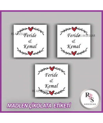 48 Adet - Nikah Nişan Söz Çikolata İsim Etiketi - Sticker - CE40