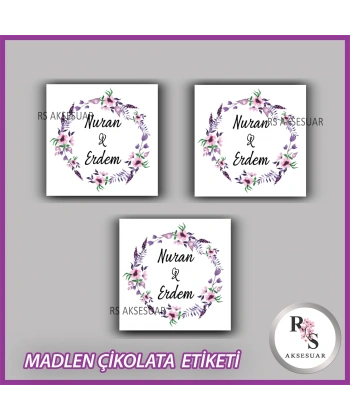 48 Adet - Nikah Nişan Söz Çikolata İsim Etiketi - Sticker - CE41