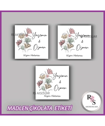 48 Adet - Nikah Nişan Söz Çikolata İsim Etiketi - Sticker - CE44