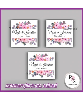 48 Adet - Nikah Nişan Söz Çikolata İsim Etiketi - Sticker - CE47