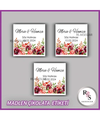 48 Adet - Nikah Nişan Söz Çikolata İsim Etiketi - Sticker - CE49