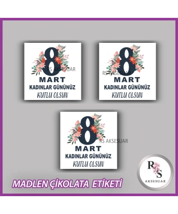 48 Adet - 8 Mart Kadınlar Günü Çikolata İsim Etiketi - Sticker - CE66