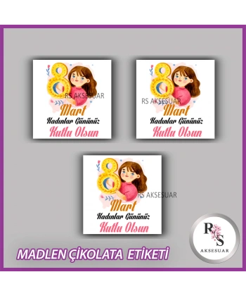 48 Adet - 8 Mart Kadınlar Günü Çikolata İsim Etiketi - Sticker - CE67