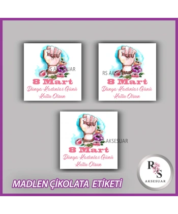 48 Adet - 8 Mart Kadınlar Günü Çikolata İsim Etiketi - Sticker - CE68