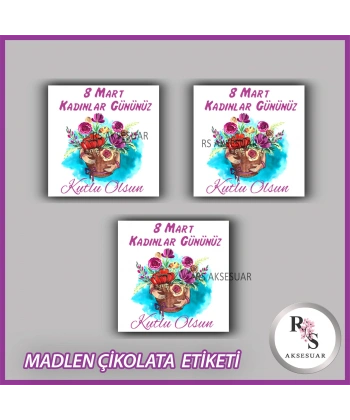 48 Adet - 8 Mart Kadınlar Günü Çikolata İsim Etiketi - Sticker - CE69