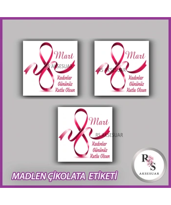 48 Adet - 8 Mart Kadınlar Günü Çikolata İsim Etiketi - Sticker - CE70