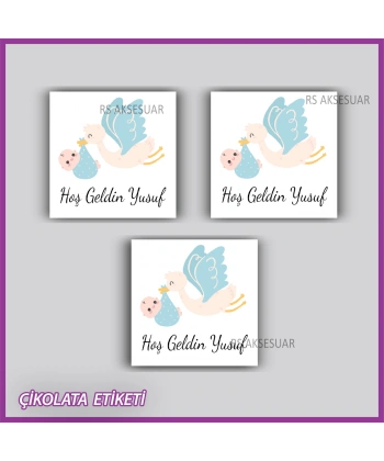 48 Adet - Bebek Çikolata İsim Etiketi - Sticker