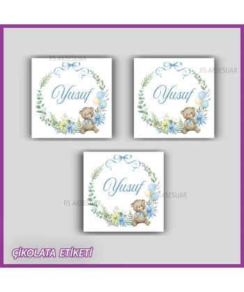 48 Adet - Bebek Çikolata İsim Etiketi - Sticker - CE151