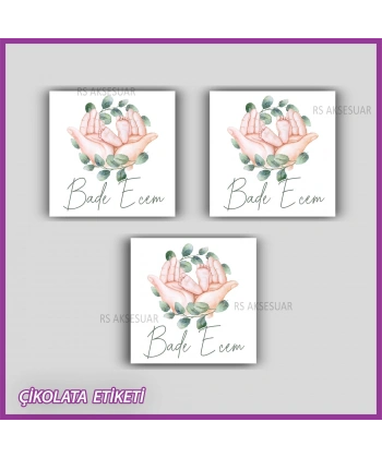 48 Adet - Bebek Çikolata İsim Etiketi - Sticker - CE163