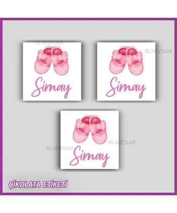 48 Adet - Bebek Çikolata İsim Etiketi - Sticker - CE165